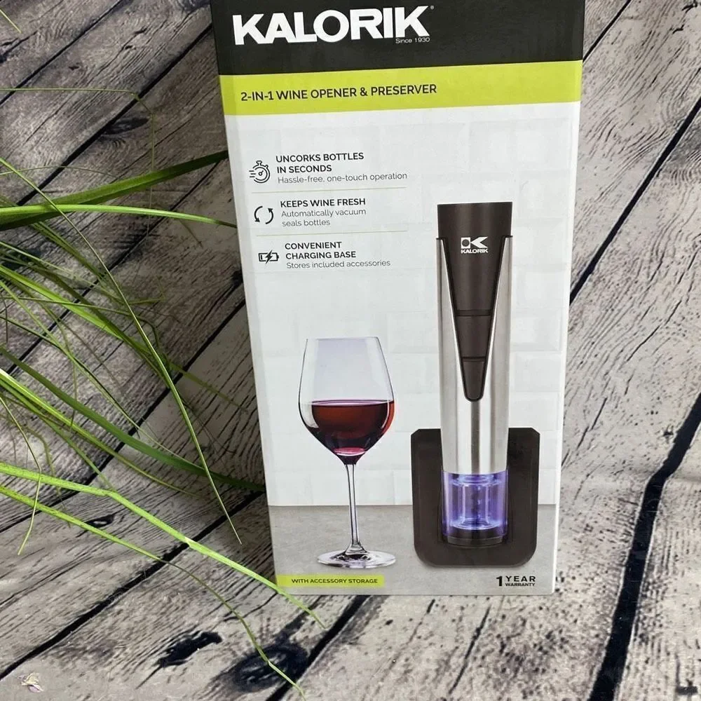 Kalorik 2-in-1 Wine Opener and Preserver - Stainless Steel -‎ New In Box